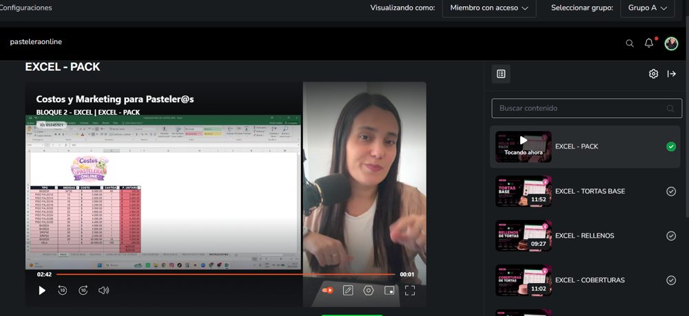 Plataforma del curso: bloque de Excel